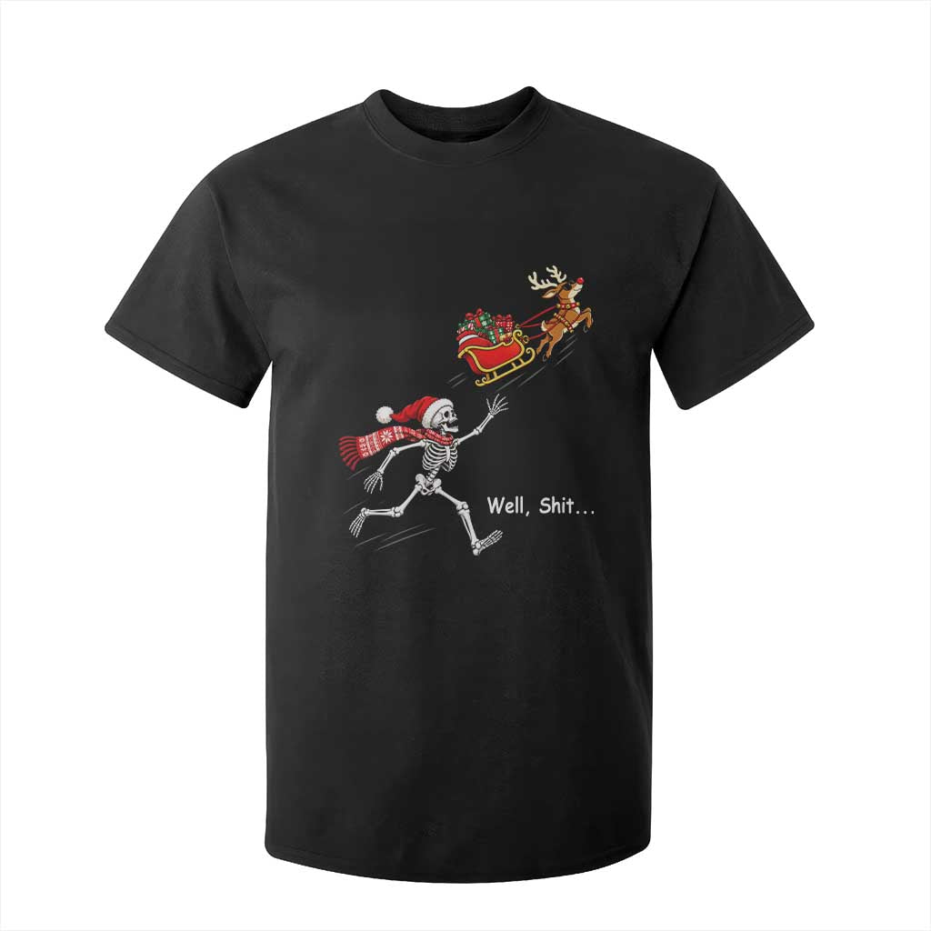 Funny Christmas Santa Skeleton T Shirt For Kid Well Shit Chasing The Gift Sled