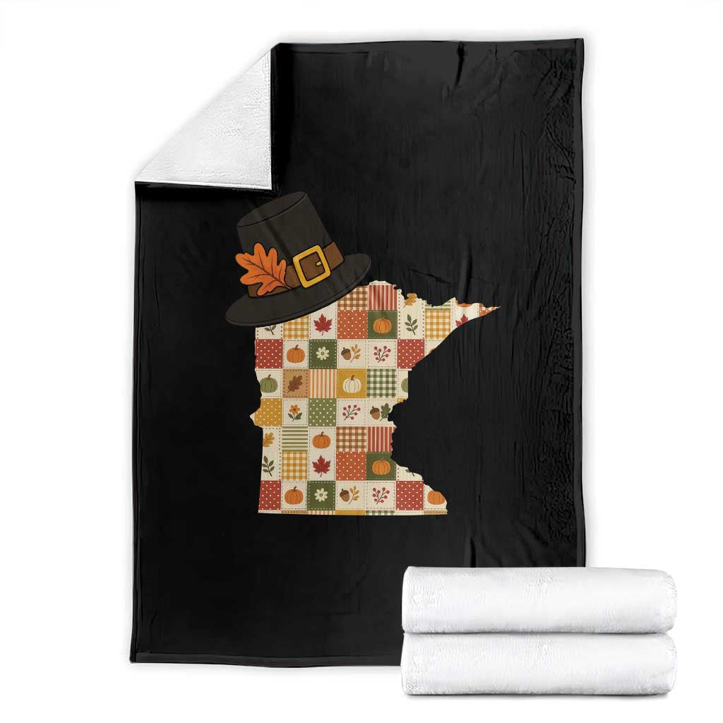 Minnesota Thanksgiving Pilgrim Hat Throw Blanket Autumn Harvest Vintage Gift