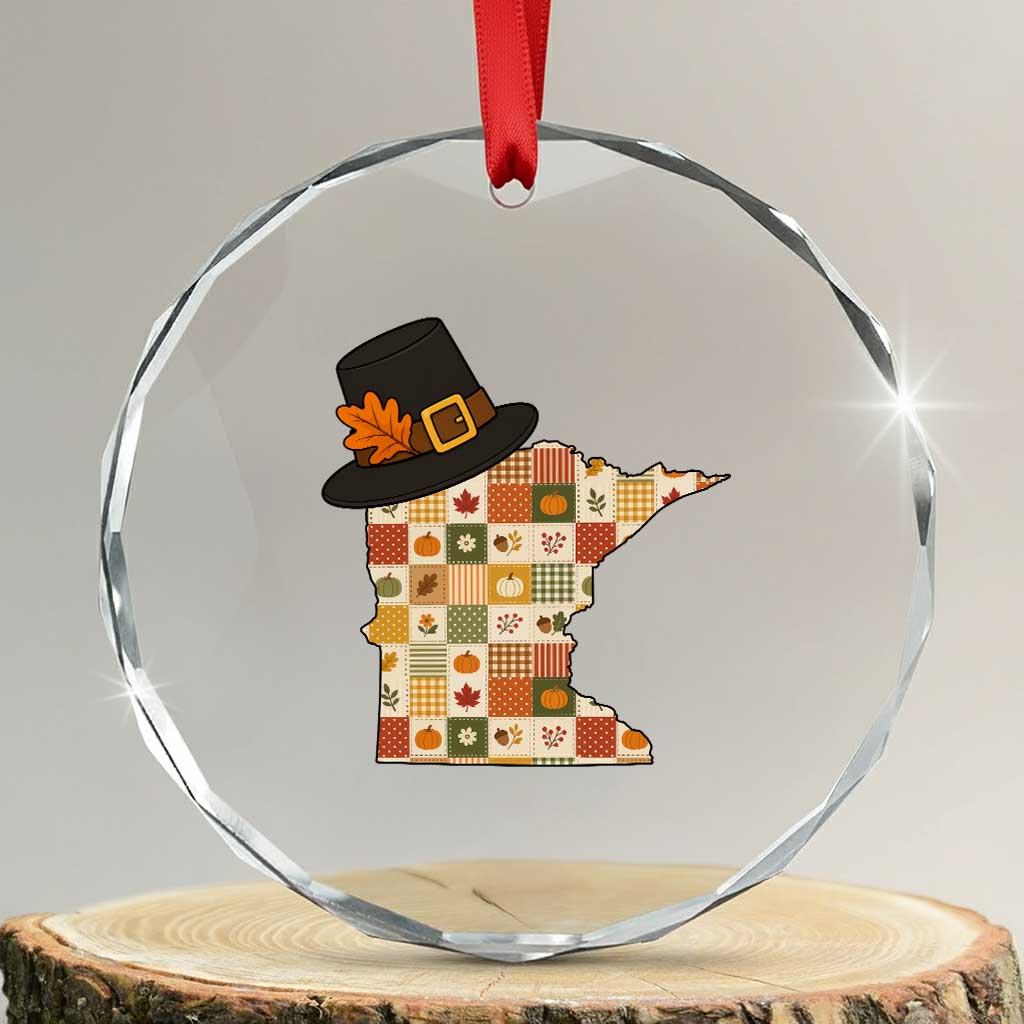Minnesota Thanksgiving Pilgrim Hat Crystal Glass Ornament Autumn Harvest Vintage Gift