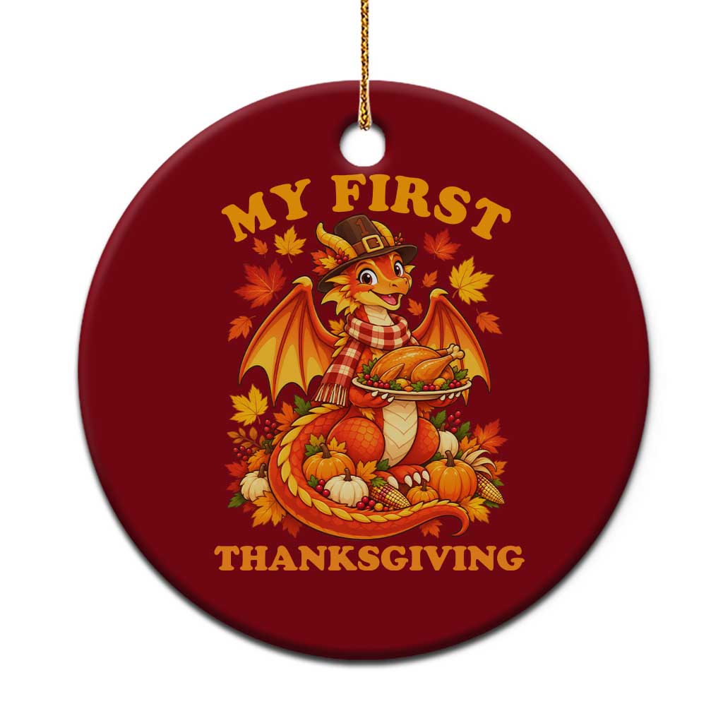 My 1st Thanksgiving Cute Dragon Wearing A Pilgrim Hat Ceramic Ornament