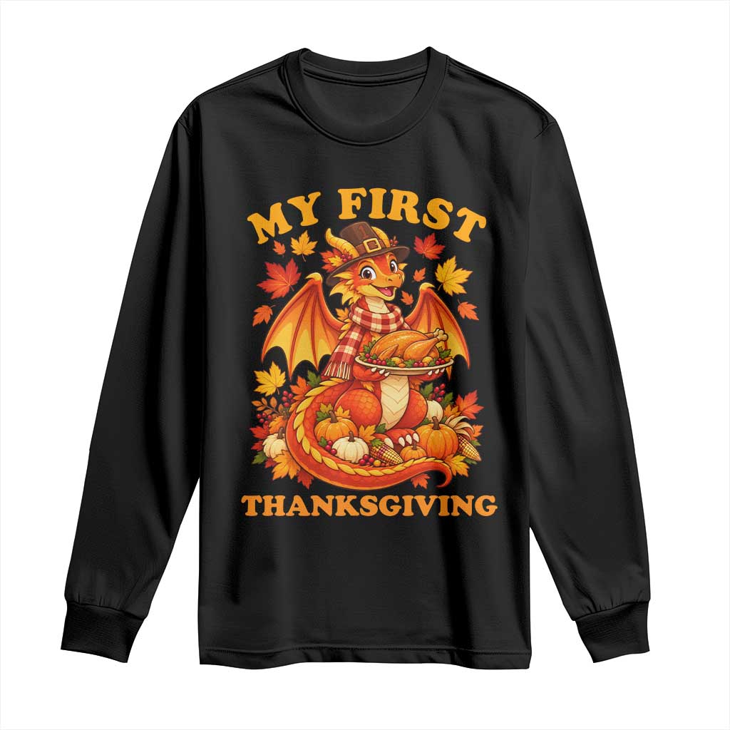 My 1st Thanksgiving Cute Dragon Wearing A Pilgrim Hat Long Sleeve Shirt