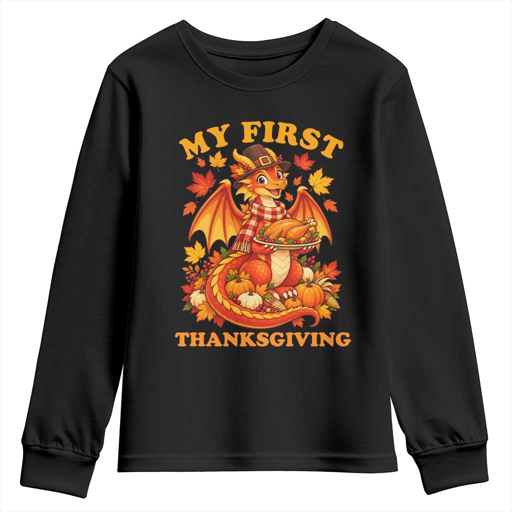 My 1st Thanksgiving Cute Dragon Wearing A Pilgrim Hat Youth Sweatshirt