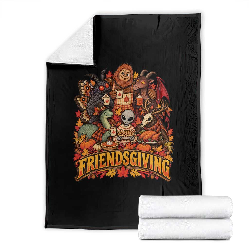 Funny Friendsgiving Cryptids Throw Blanket Spooky Autumn Harvest Thanksgiving