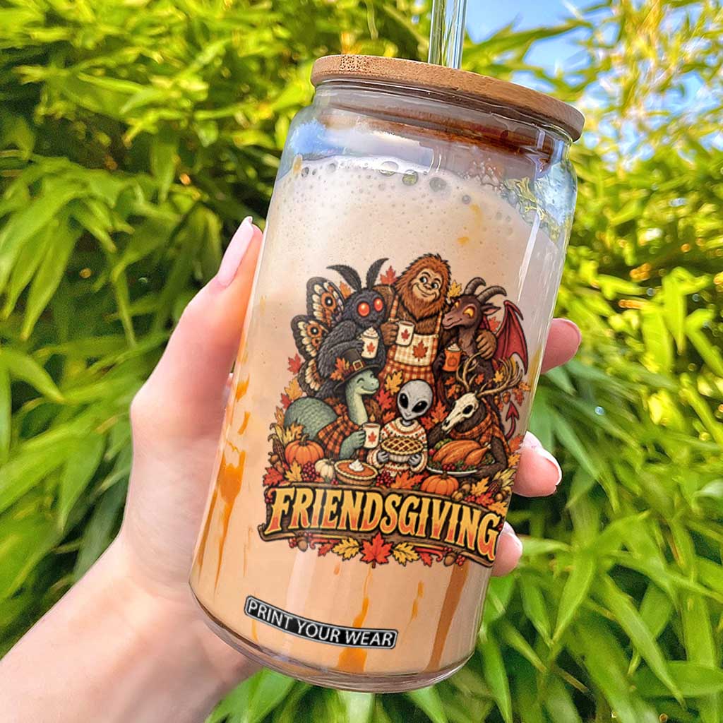 Funny Friendsgiving Cryptids Glass Can Spooky Autumn Harvest Thanksgiving