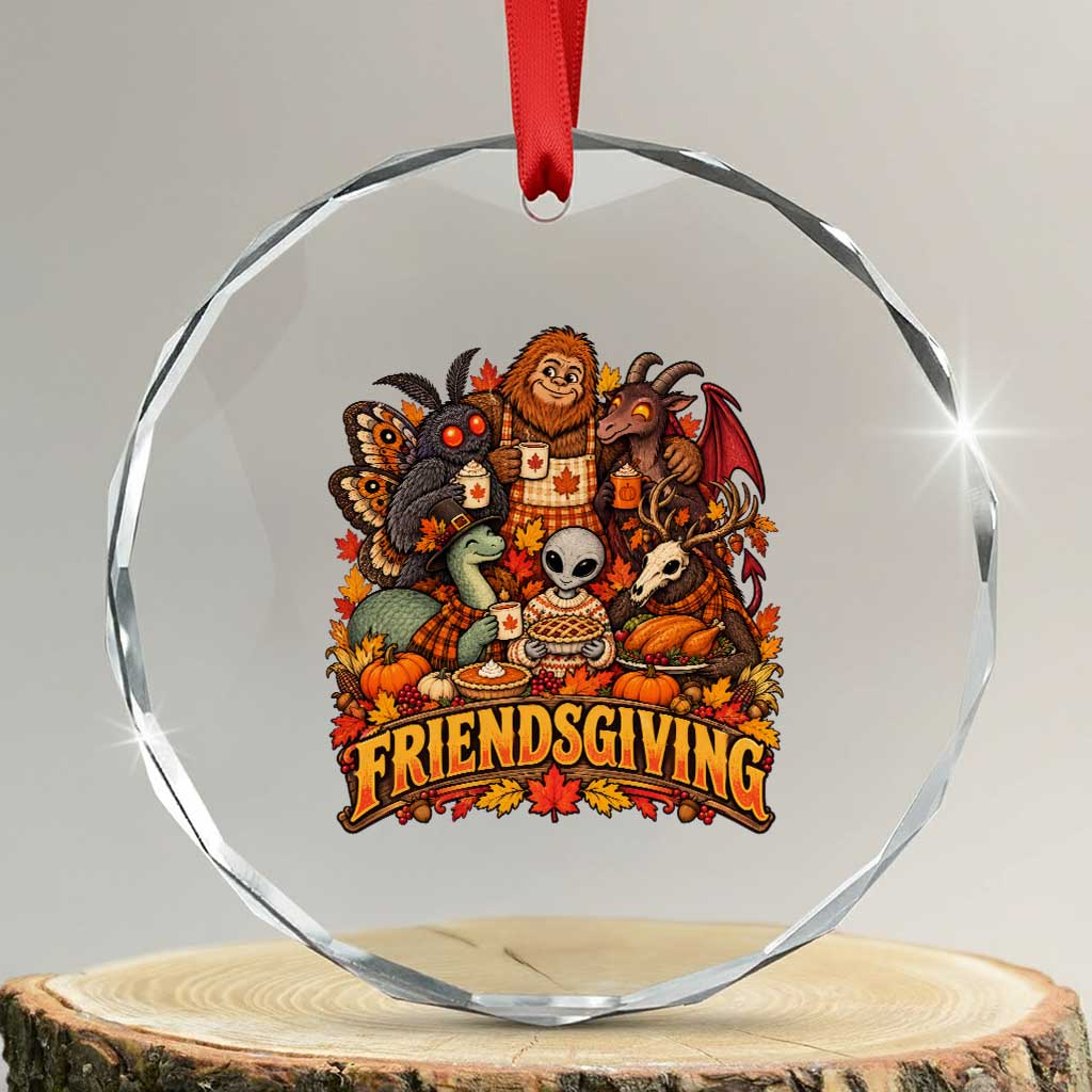 Funny Friendsgiving Cryptids Crystal Glass Ornament Spooky Autumn Harvest Thanksgiving