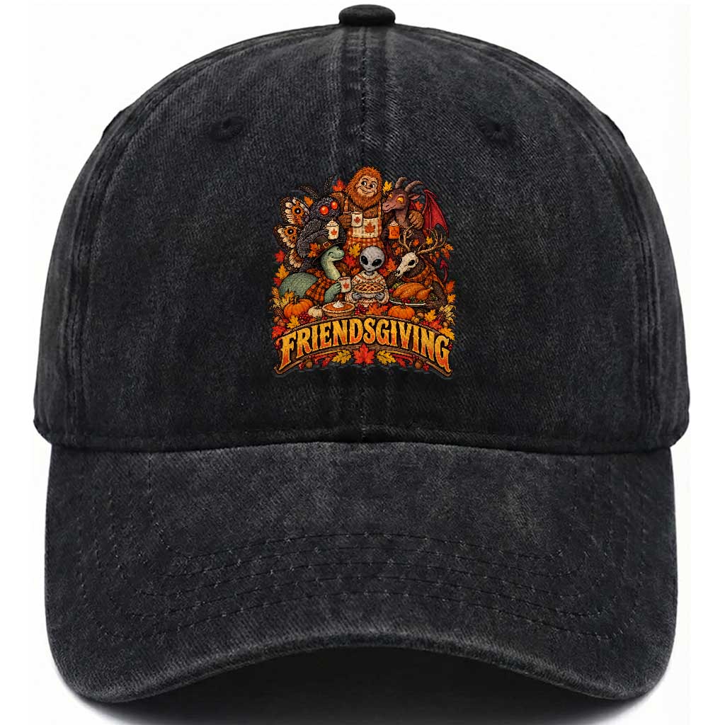 Funny Friendsgiving Cryptids Washed Cotton Baseball Cap Spooky Autumn Harvest Thanksgiving