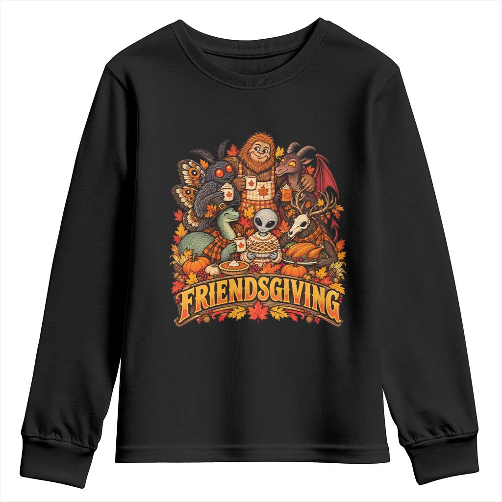 Funny Friendsgiving Cryptids Youth Sweatshirt Spooky Autumn Harvest Thanksgiving