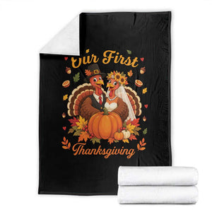 Our First Thanksgiving Newlywed Turkey Couple Throw Blanket Autumn Harvest Celebration