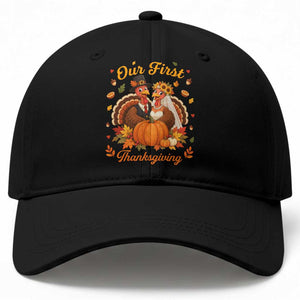 Our First Thanksgiving Newlywed Turkey Couple Baseball Cap Autumn Harvest Celebration