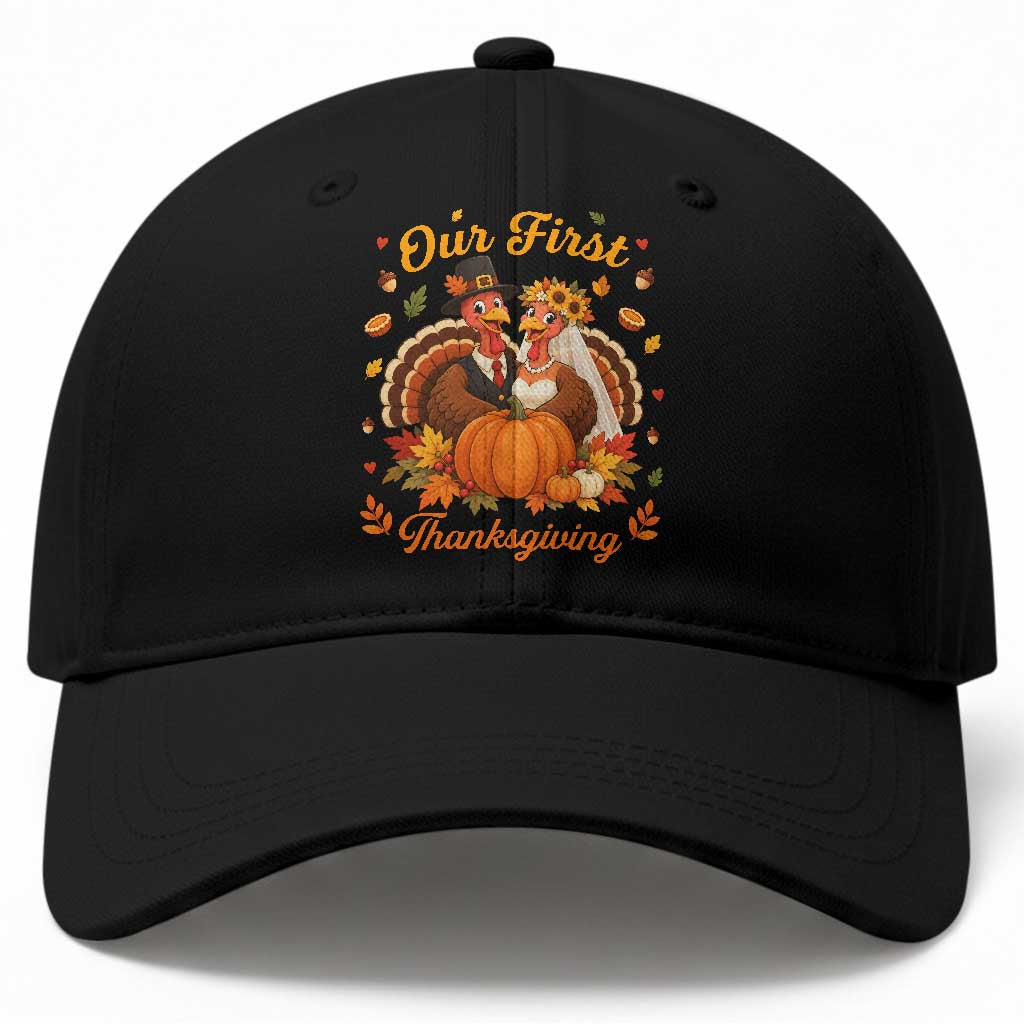 Our First Thanksgiving Newlywed Turkey Couple Baseball Cap Autumn Harvest Celebration