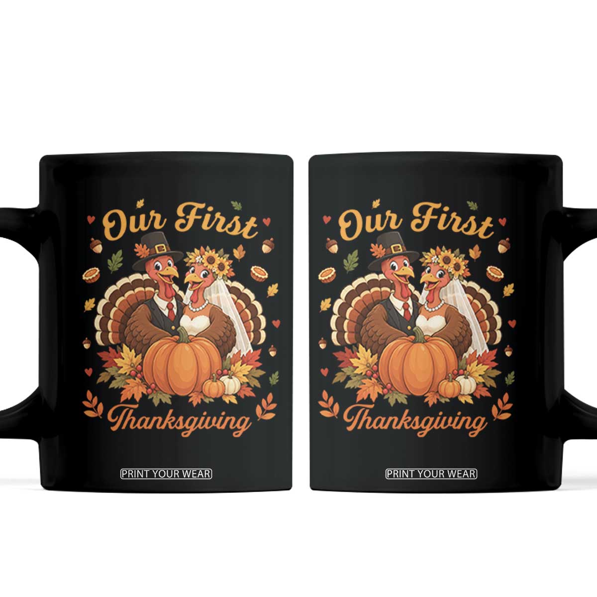Our First Thanksgiving Newlywed Turkey Couple Coffee Mug Autumn Harvest Celebration