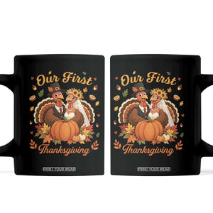 Our First Thanksgiving Newlywed Turkey Couple Coffee Mug Autumn Harvest Celebration