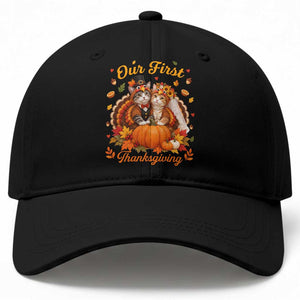 Our First Thanksgiving Newlywed Cat Couple Baseball Cap Autumn Harvest Celebration