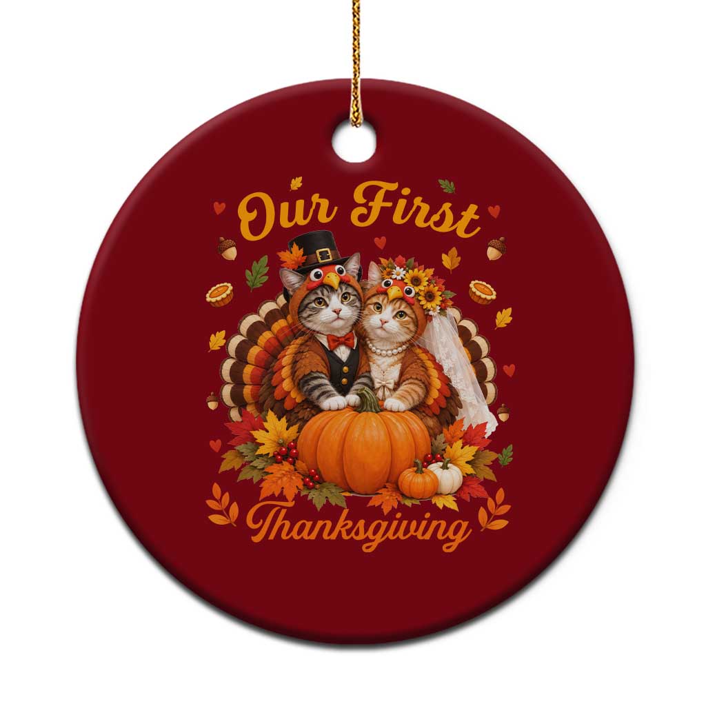 Our First Thanksgiving Newlywed Cat Couple Ceramic Ornament Autumn Harvest Celebration