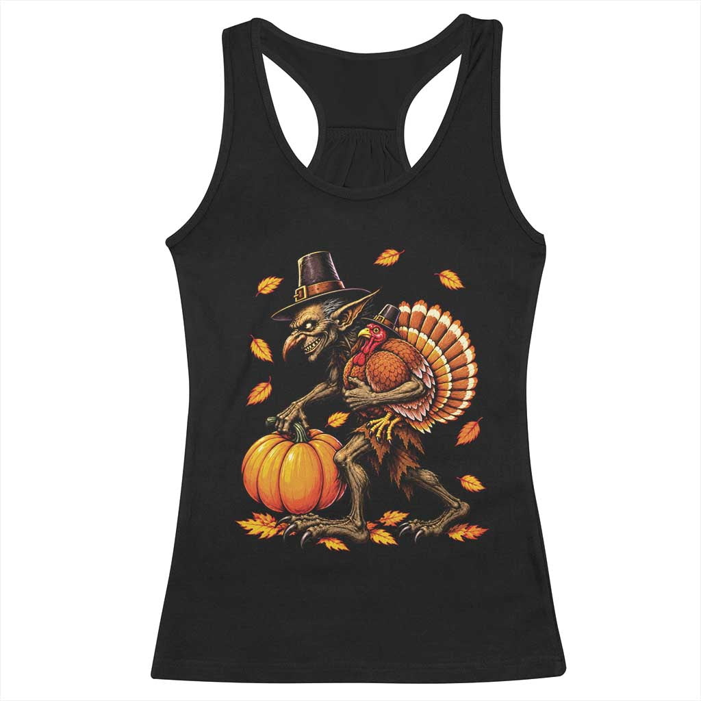 Thanksgiving Goblin Turkey Thief Racerback Tank Top Funny Dark Fantasy Holiday