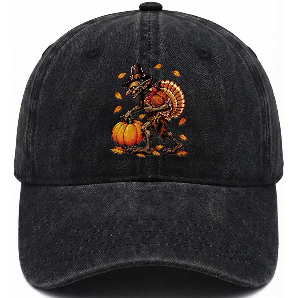 Thanksgiving Goblin Turkey Thief Washed Cotton Baseball Cap Funny Dark Fantasy Holiday
