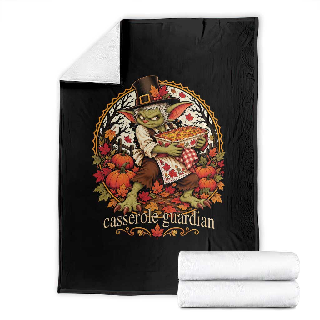 Casserole Guardian Thanksgiving Goblin Throw Blanket Funny Dark Fantasy Holiday
