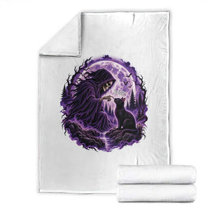 Grim Reaper Black Cat Halloween Throw Blanket Boop Under Full Moon Gothic Gift