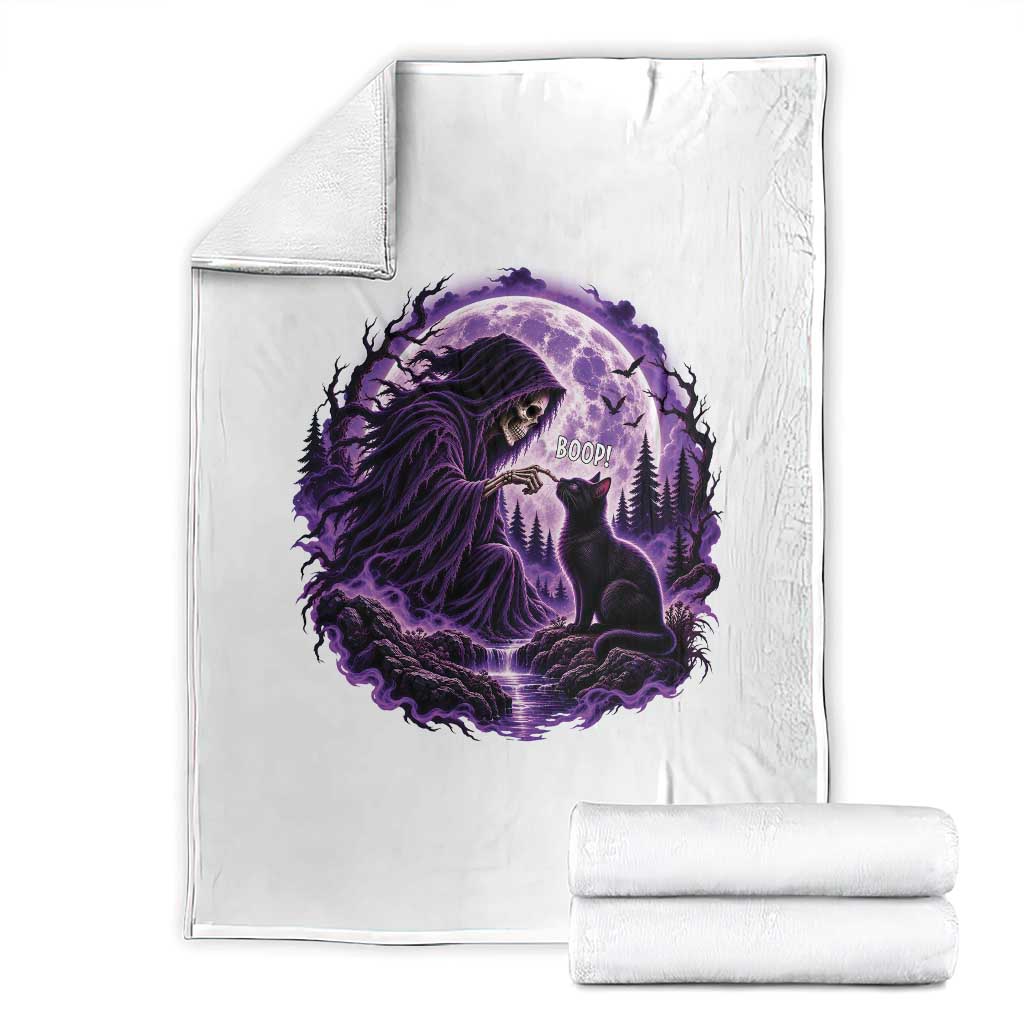 Grim Reaper Black Cat Halloween Throw Blanket Boop Under Full Moon Gothic Gift