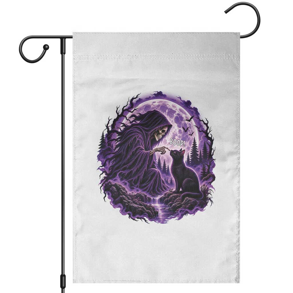 Grim Reaper Black Cat Halloween Garden Flag Boop Under Full Moon Gothic Gift