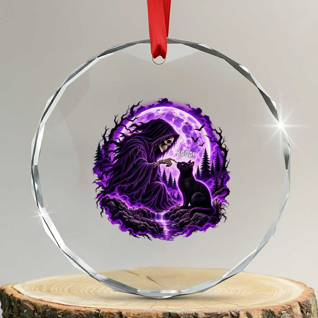 Grim Reaper Black Cat Halloween Crystal Glass Ornament Boop Under Full Moon Gothic Gift
