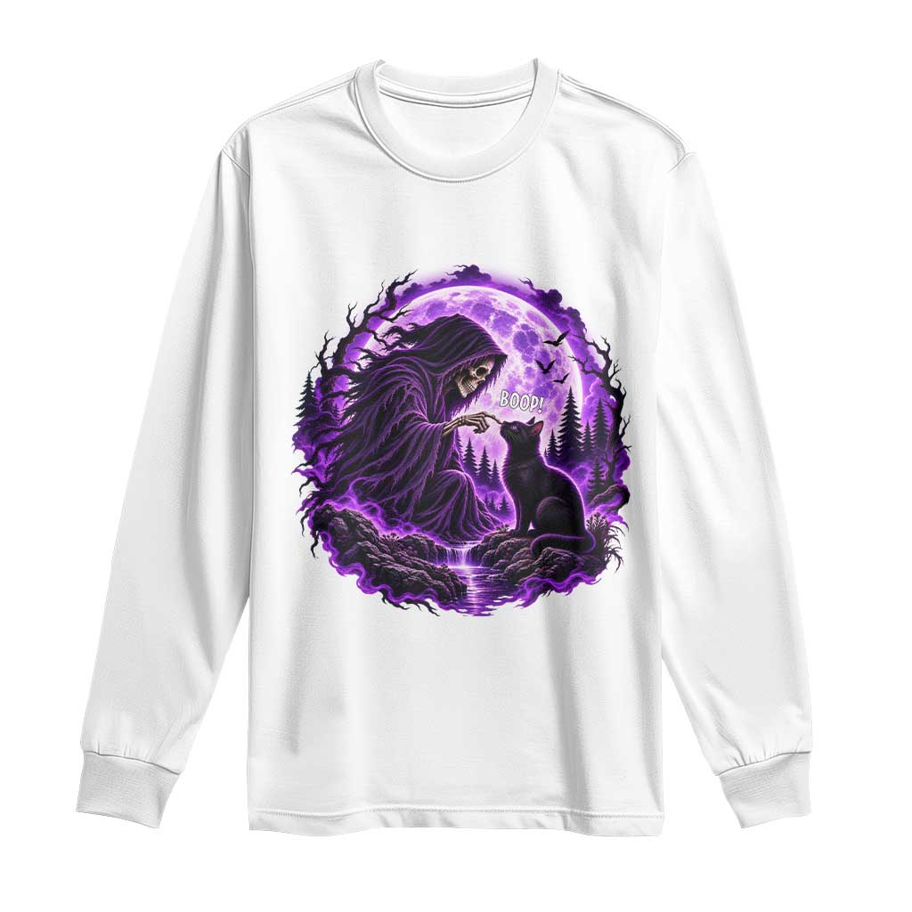 Grim Reaper Black Cat Halloween Long Sleeve Shirt Boop Under Full Moon Gothic Gift