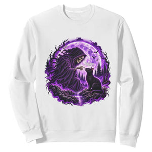 Grim Reaper Black Cat Halloween Sweatshirt Boop Under Full Moon Gothic Gift