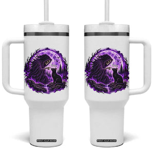 Grim Reaper Black Cat Halloween Tumbler With Handle Boop Under Full Moon Gothic Gift