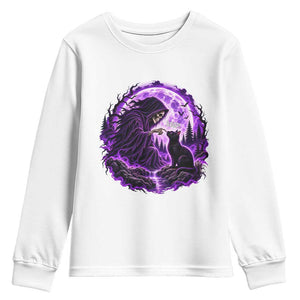 Grim Reaper Black Cat Halloween Youth Sweatshirt Boop Under Full Moon Gothic Gift