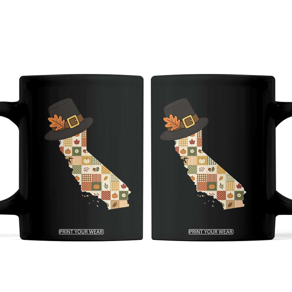 California Thanksgiving Pilgrim Hat Coffee Mug Autumn Harvest Vintage Gift