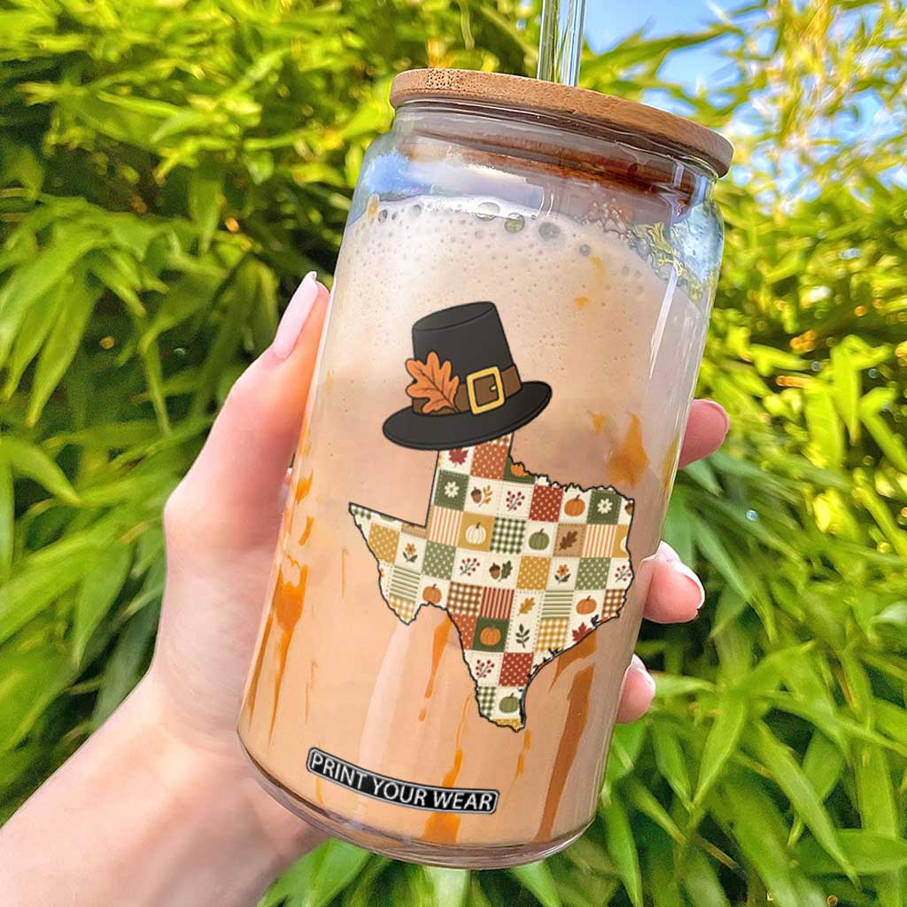 Texas Thanksgiving Pilgrim Hat Glass Can Autumn Harvest Vintage Gift