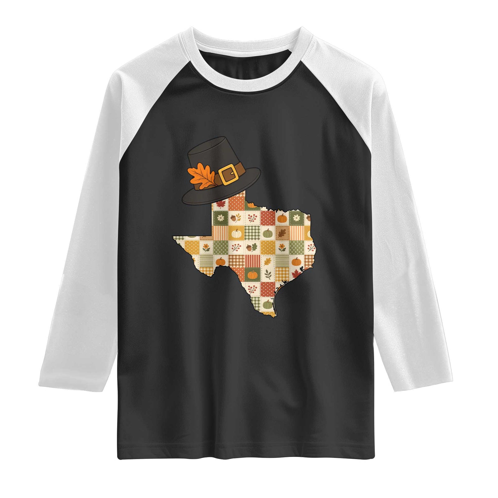 Texas Thanksgiving Pilgrim Hat Raglan Shirt Autumn Harvest Vintage Gift