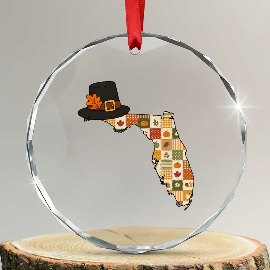 Florida Thanksgiving Pilgrim Hat Crystal Glass Ornament Autumn Harvest Vintage Gift