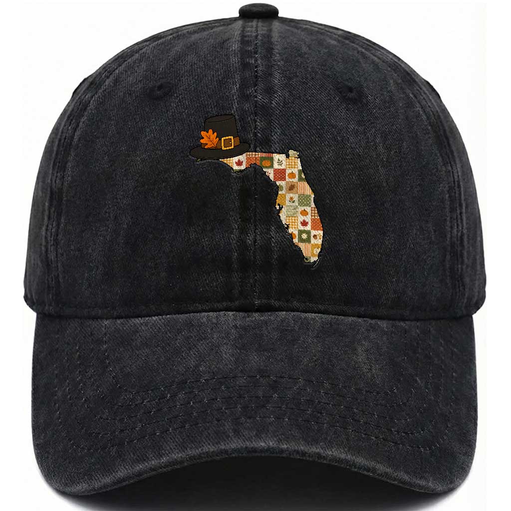 Florida Thanksgiving Pilgrim Hat Washed Cotton Baseball Cap Autumn Harvest Vintage Gift