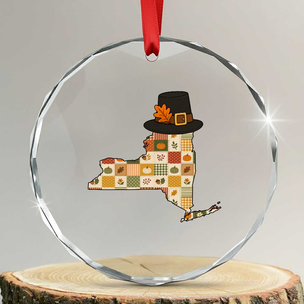 New York Thanksgiving Pilgrim Hat Crystal Glass Ornament Autumn Harvest Vintage Gift