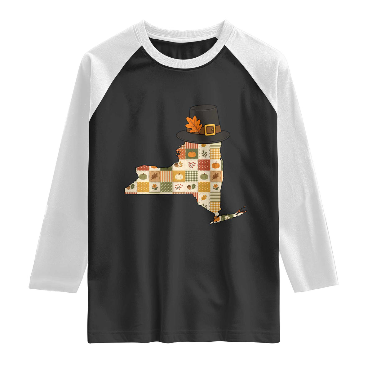 New York Thanksgiving Pilgrim Hat Raglan Shirt Autumn Harvest Vintage Gift