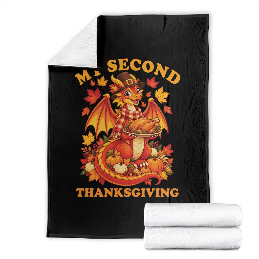 My 2nd Thanksgiving Cute Dragon Wearing A Pilgrim Hat Throw Blanket
