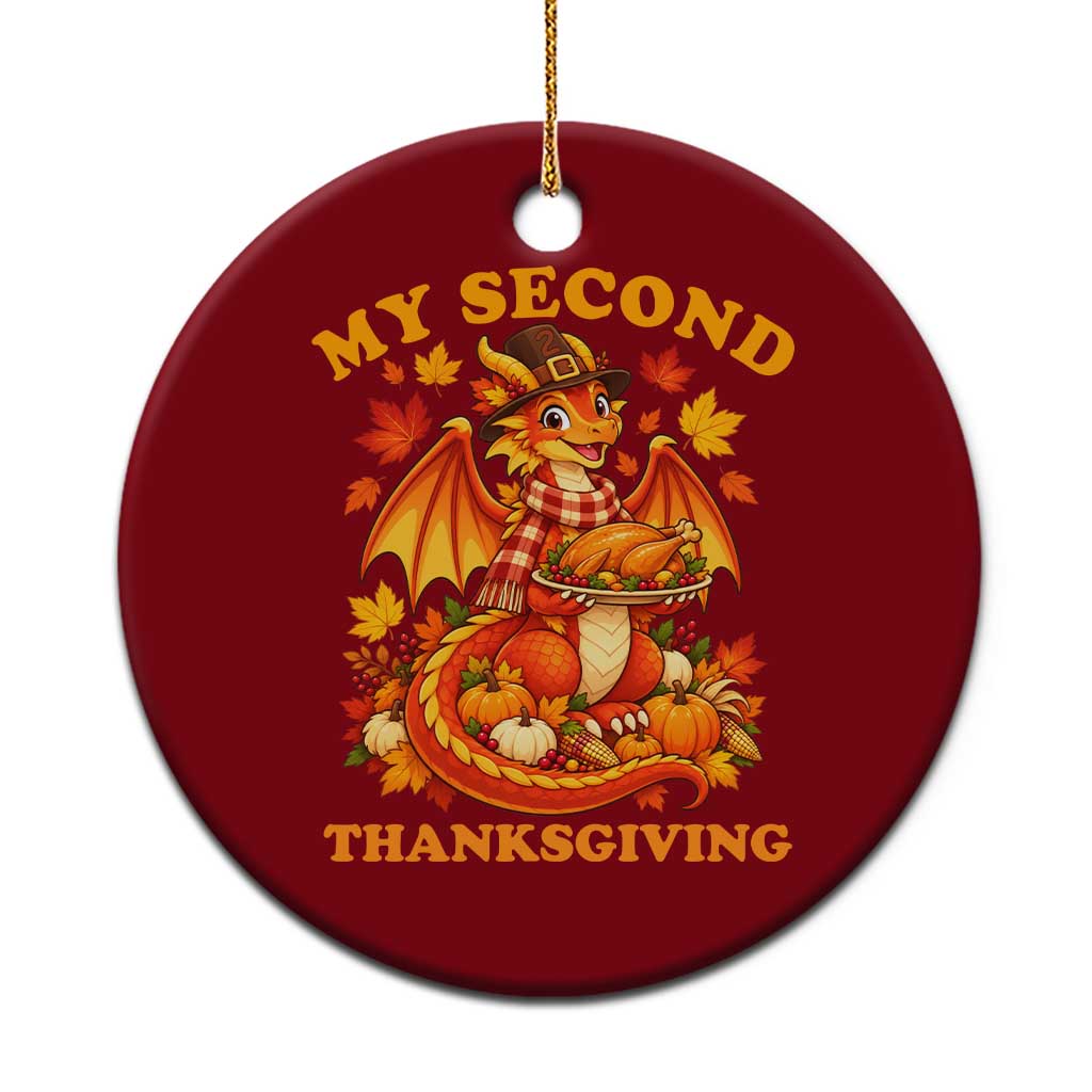 My 2nd Thanksgiving Cute Dragon Wearing A Pilgrim Hat Ceramic Ornament