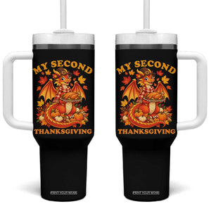 My 2nd Thanksgiving Cute Dragon Wearing A Pilgrim Hat Tumbler With Handle