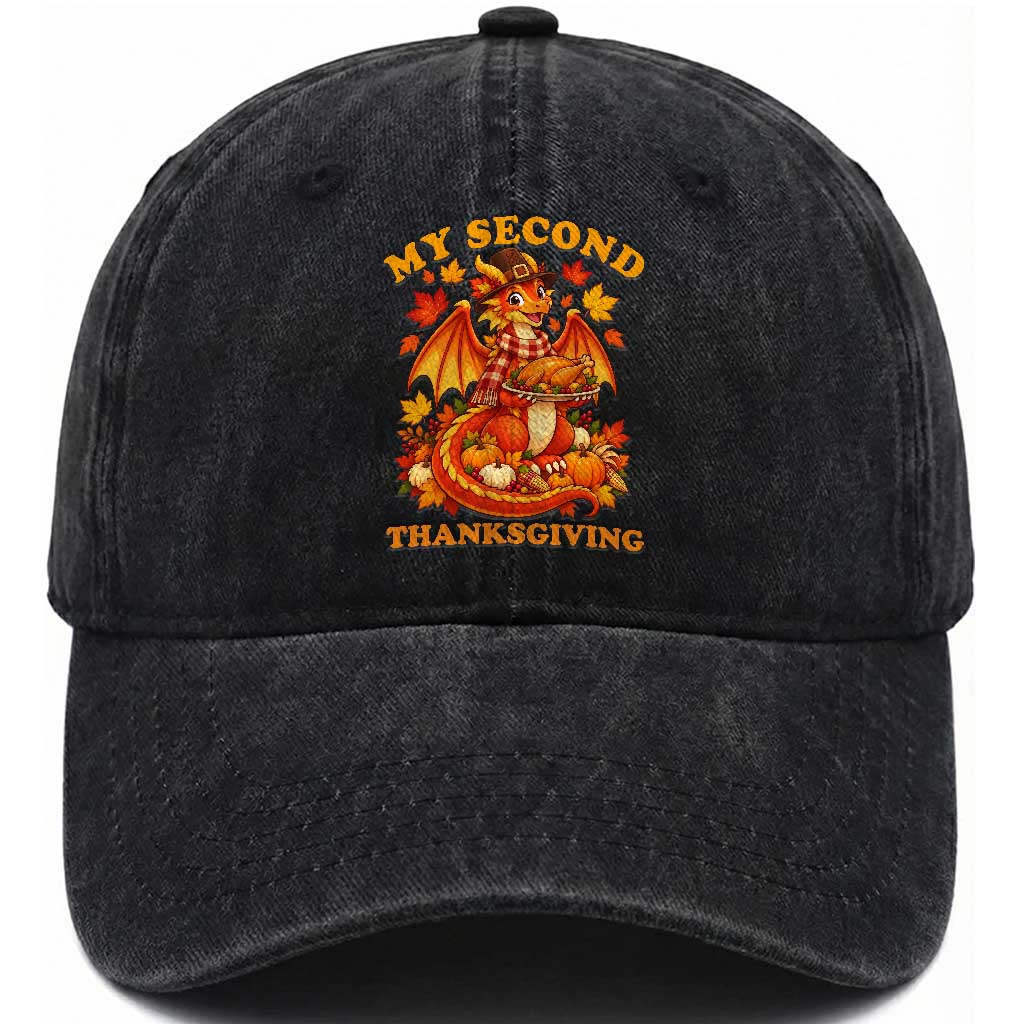My 2nd Thanksgiving Cute Dragon Wearing A Pilgrim Hat Washed Cotton Baseball Cap
