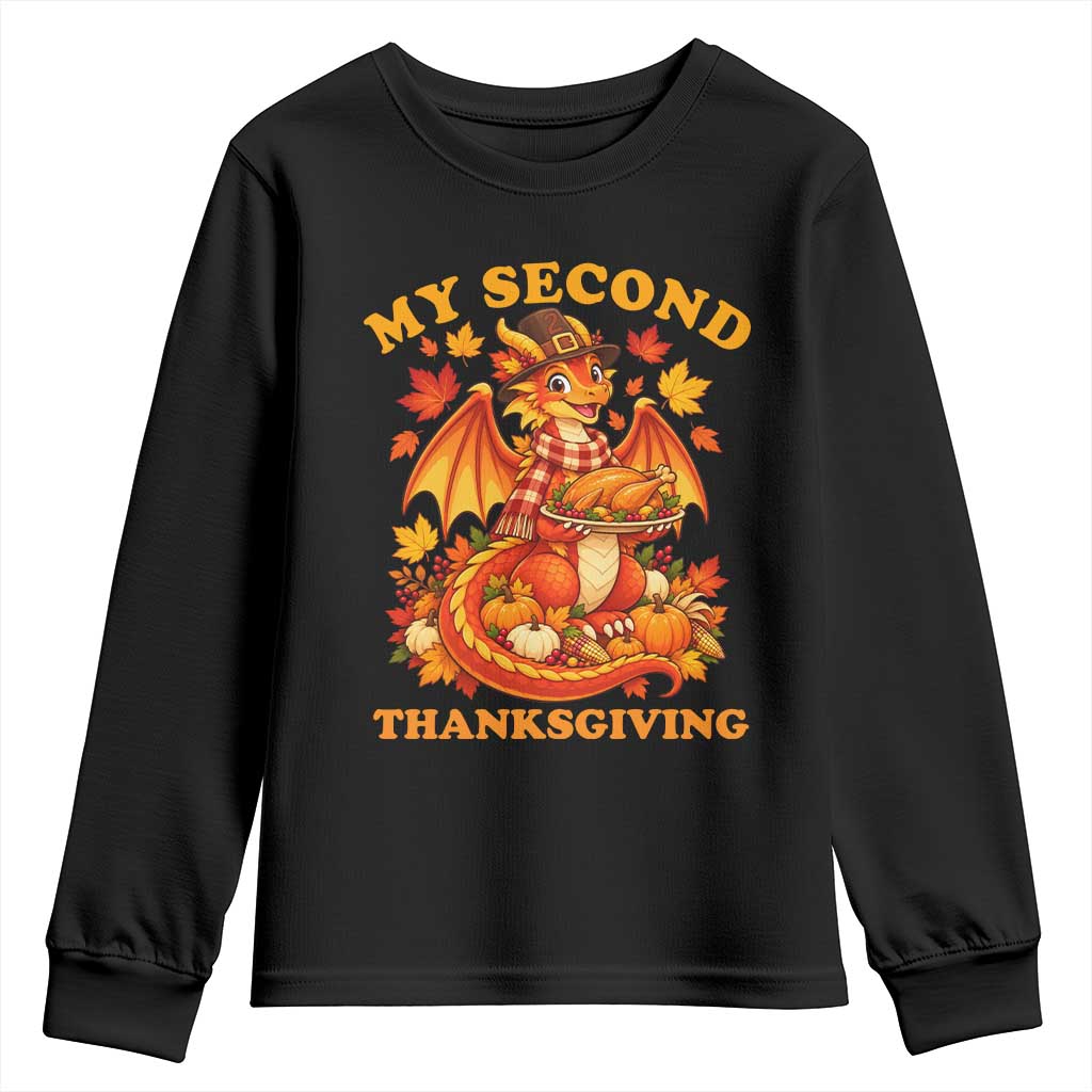 My 2nd Thanksgiving Cute Dragon Wearing A Pilgrim Hat Youth Sweatshirt