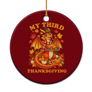 My 3rd Thanksgiving Cute Dragon Wearing A Pilgrim Hat Ceramic Ornament