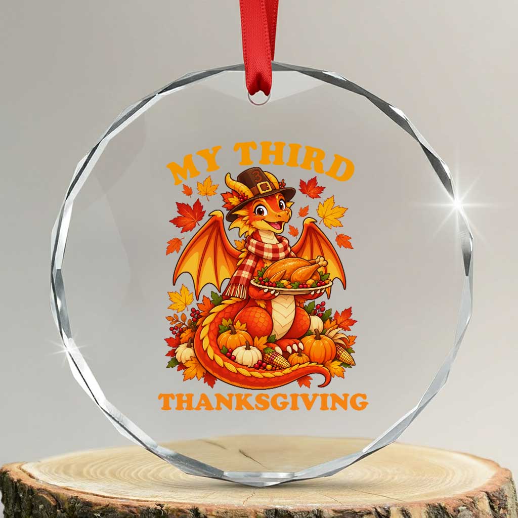 My 3rd Thanksgiving Cute Dragon Wearing A Pilgrim Hat Crystal Glass Ornament