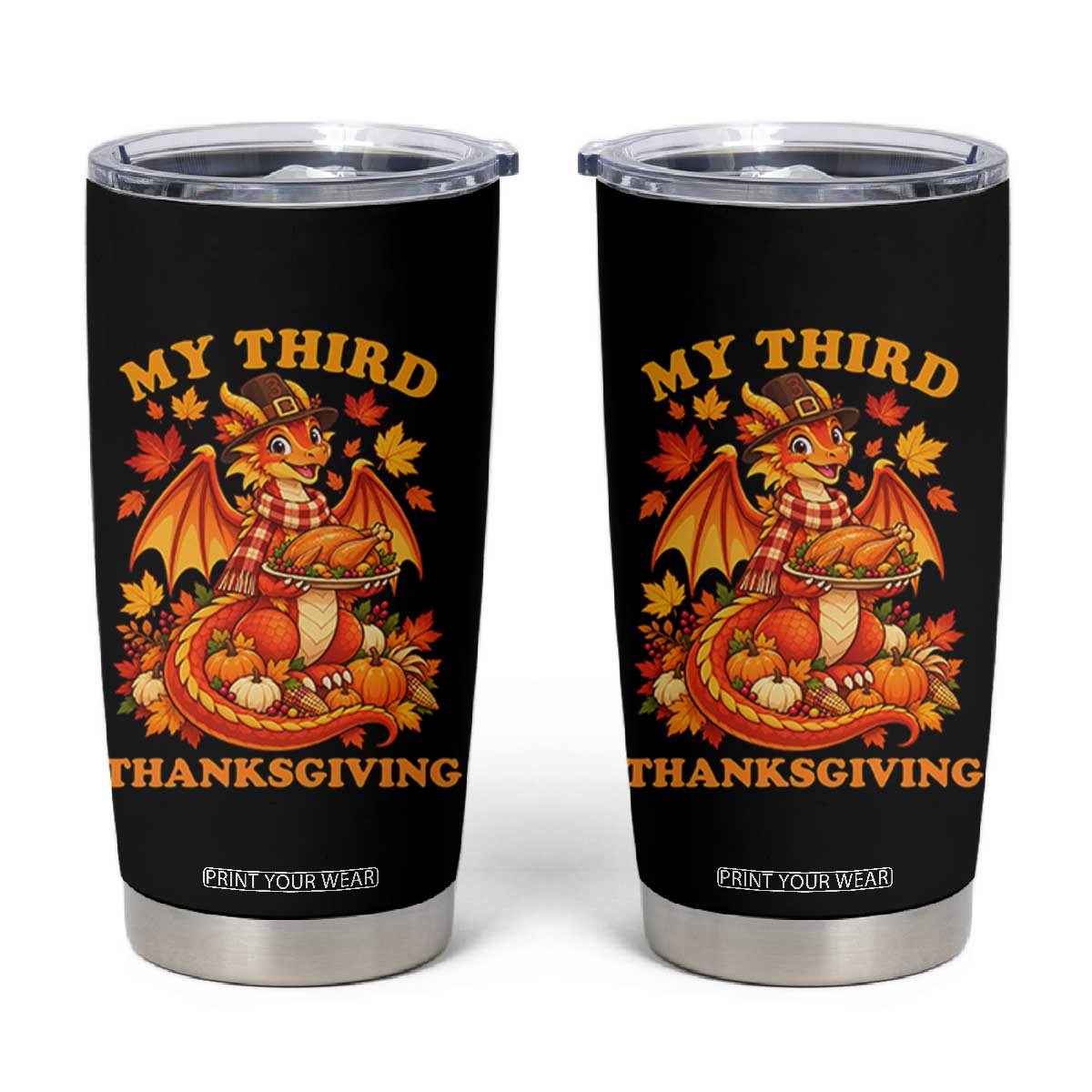 My 3rd Thanksgiving Cute Dragon Wearing A Pilgrim Hat Tumbler Cup