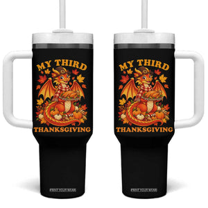 My 3rd Thanksgiving Cute Dragon Wearing A Pilgrim Hat Tumbler With Handle