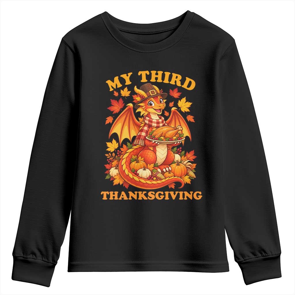 My 3rd Thanksgiving Cute Dragon Wearing A Pilgrim Hat Youth Sweatshirt