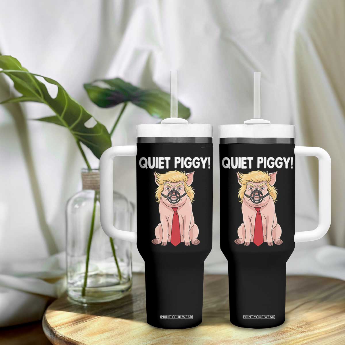 Quiet Quiet Piggy Tumbler With Handle Funny Sarcastic Political Anti Authoritarian TS12 Print Your Wear