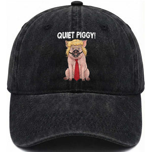 Quiet Quiet Piggy Washed Cotton Baseball Cap Funny Sarcastic Political Anti Authoritarian TS12 Print Your Wear