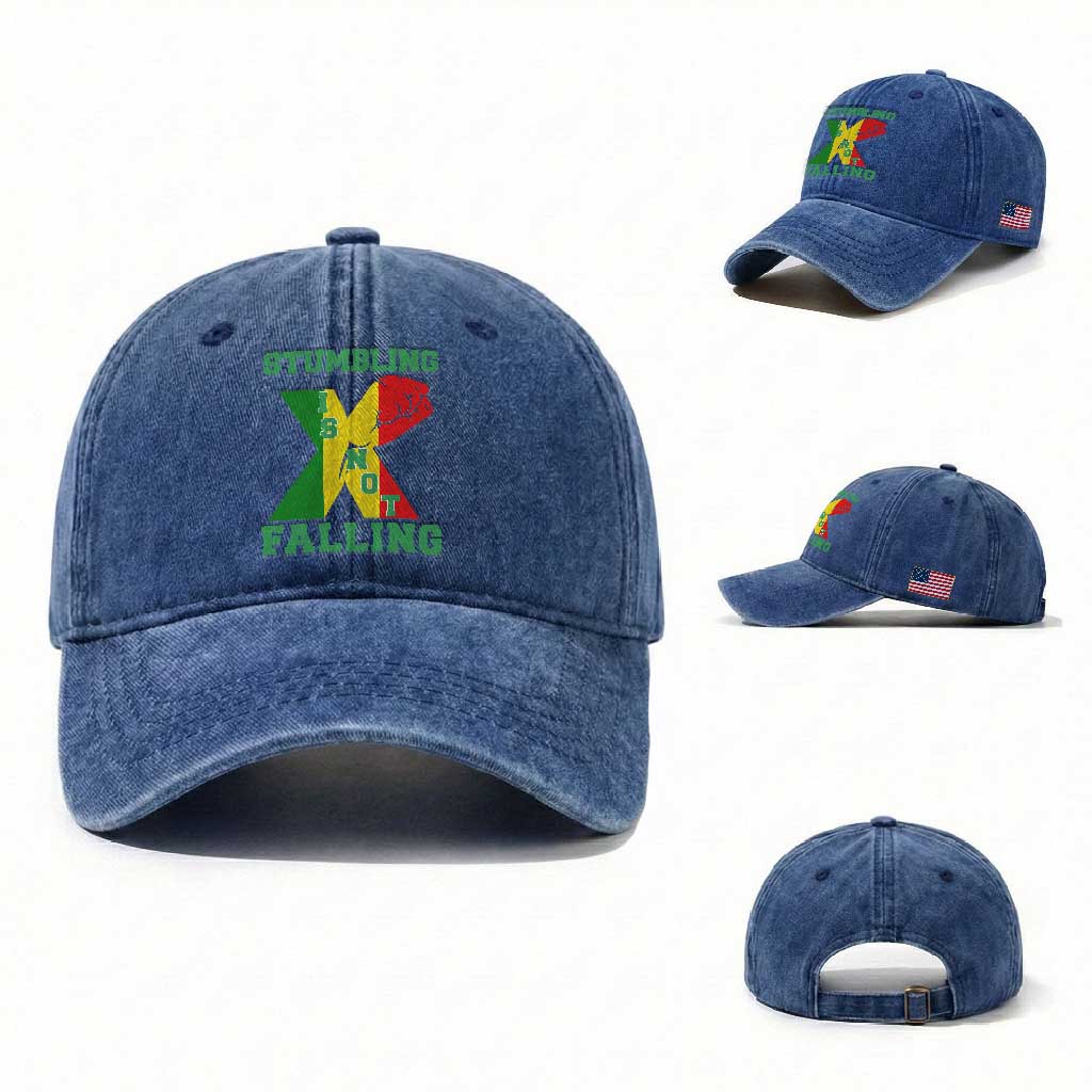 Stumbling Is Not Falling Washed Cotton Baseball Cap African American Black History Month TS12 Washed Cap Universal Fit Royal Blue Print Your Wear