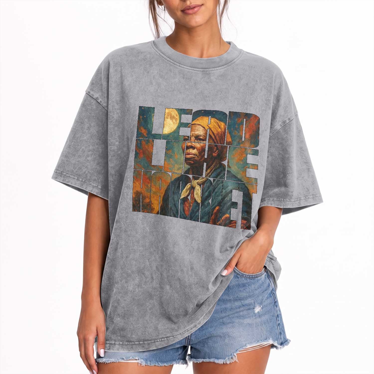 Lead Like Harriet Washed Cotton T-Shirt Black History Month Juneteenth Quote